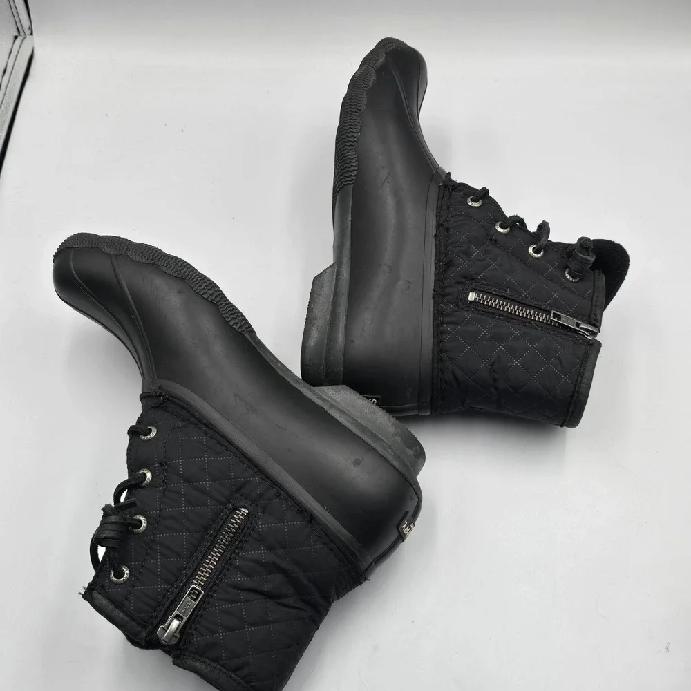 Sperry Utility Boots Women 8 Saltwater Quilted Waterproof Duck Black EUC Durable